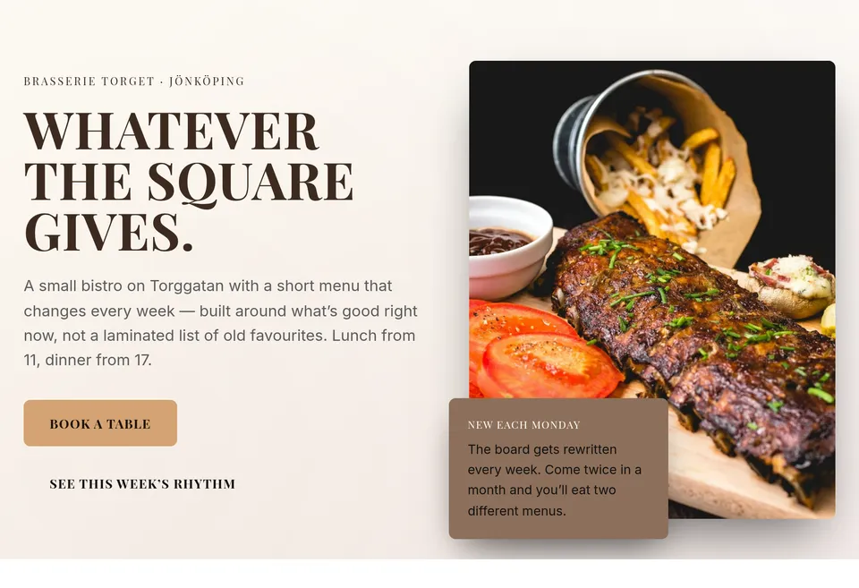 The same page in the Boutique look: cream with dark serif type