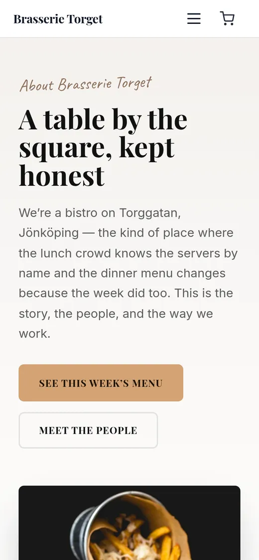 The Brasserie Torget about page on a phone