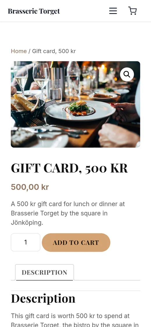 A gift card in the Brasserie Torget shop, on a phone