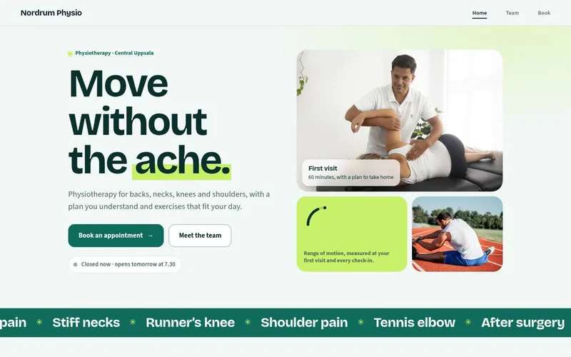 Physio clinic template with the headline Move without the ache