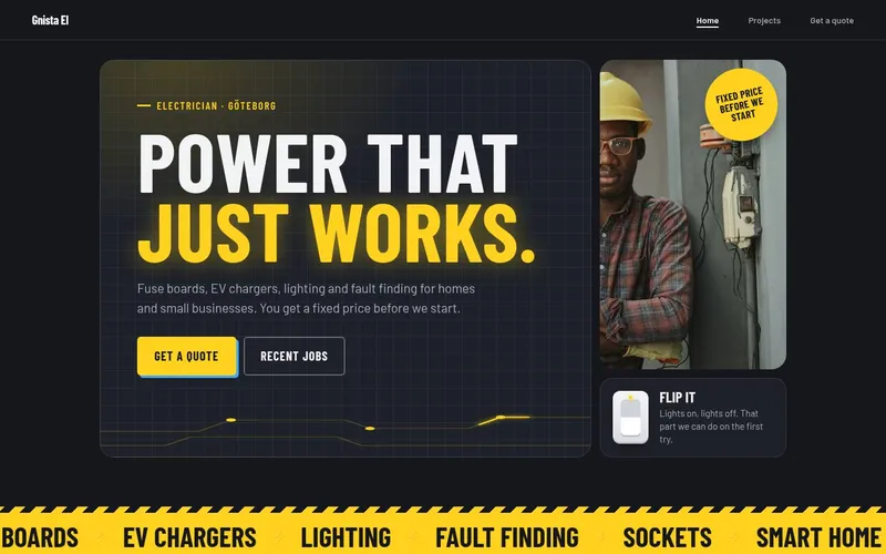 Electrician template with the headline Power that just works