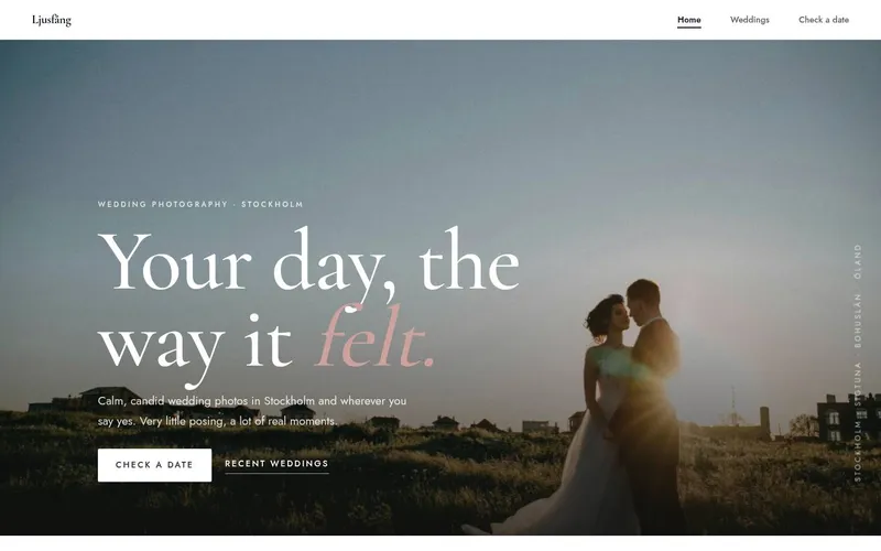 Wedding photographer template with the headline Your day, the way it felt